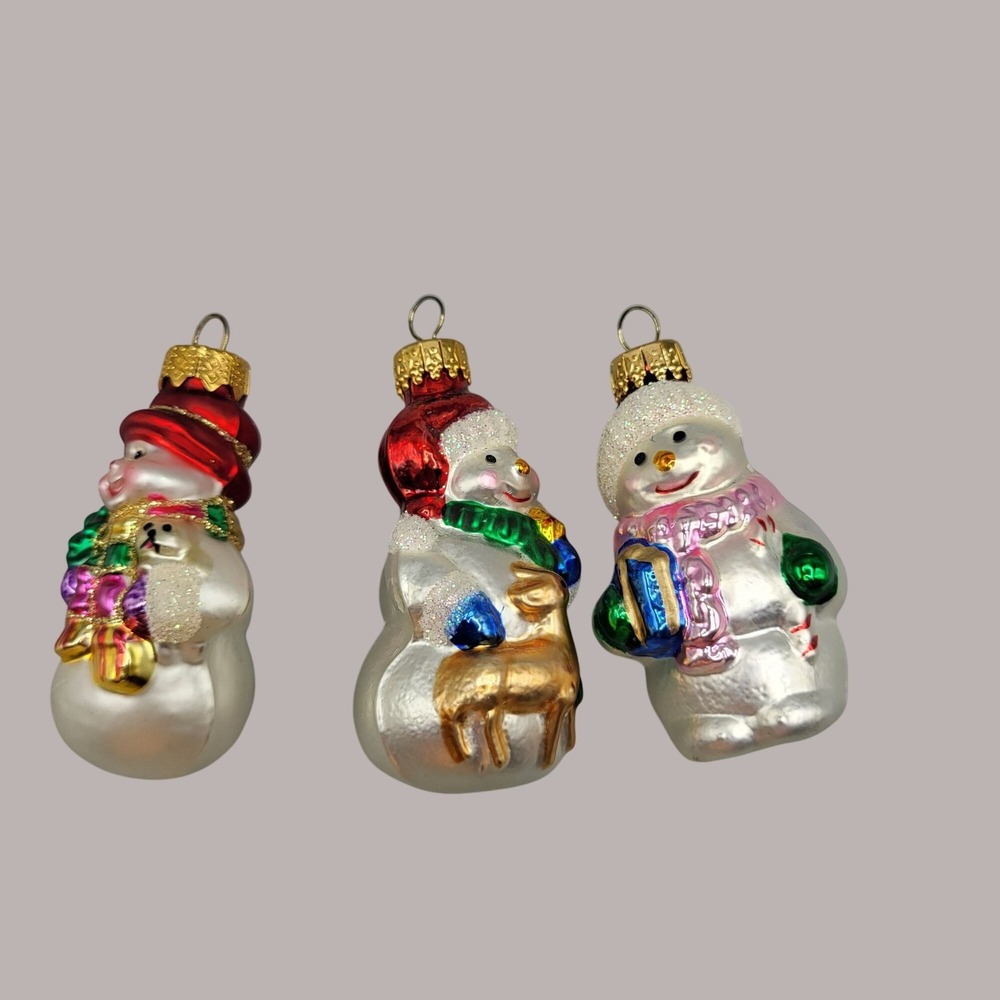Christmas Glass Snowman Ornaments Set Of 3 Holiday Tree Decor Unique Treasures